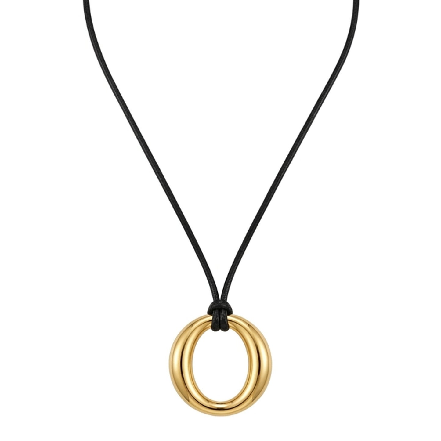 Halskette Schwarz Gold PU Leder Edelstahl vergoldet Kette mit Anhänger Lederkette Karma