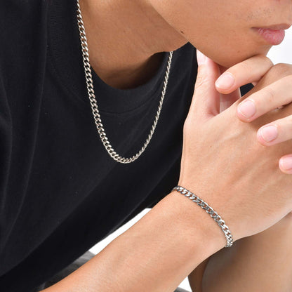 Schmuckset Herren Silber Edelstahl wasserfest rostfrei hypoallergen Panzerkette Armband Karma