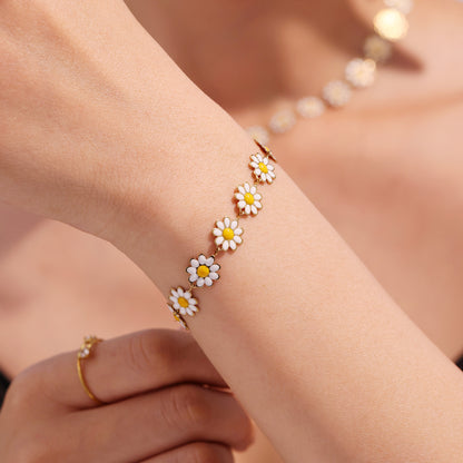 Schmuckset Blume Armband und Fußkette Edelstahl vergoldet wasserfest hypoallergen
