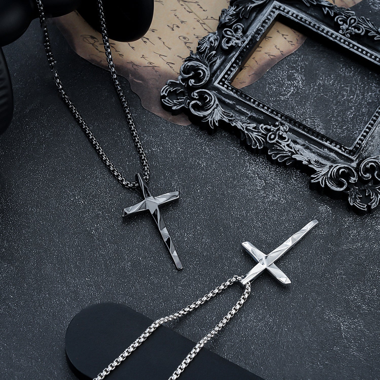 Halskette Herren Kreuz Silber 60 cm Edelstahl Kette wasserfest rostfrei hypoallergen Karma