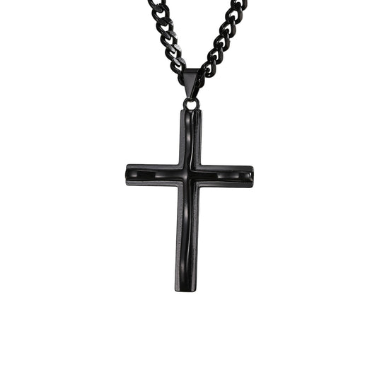 Halskette mit Kreuz Edelstahl Schwarz KARMA