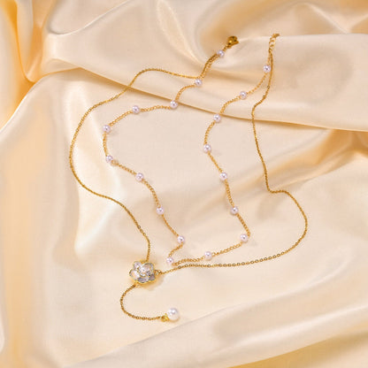Halskette zweireihig Rose Gold Edelstahl Karma