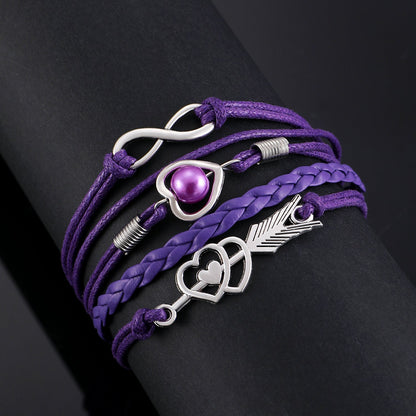 Lederarmband mehrreihig Damen lila, rosa od. türkis KARMA