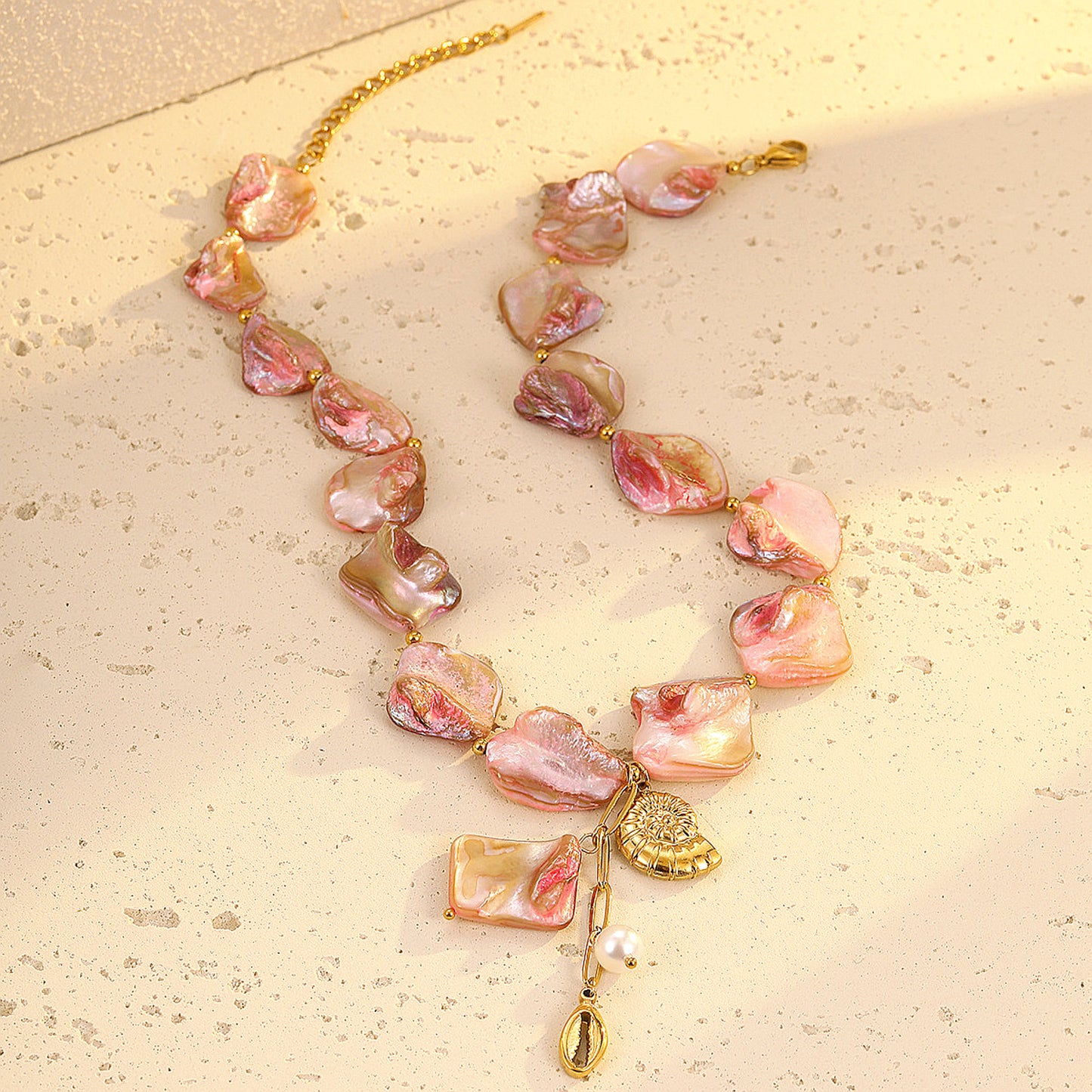 Halskette Muschelperlen Edelstahl Rosa Gold Muschelkette Karma