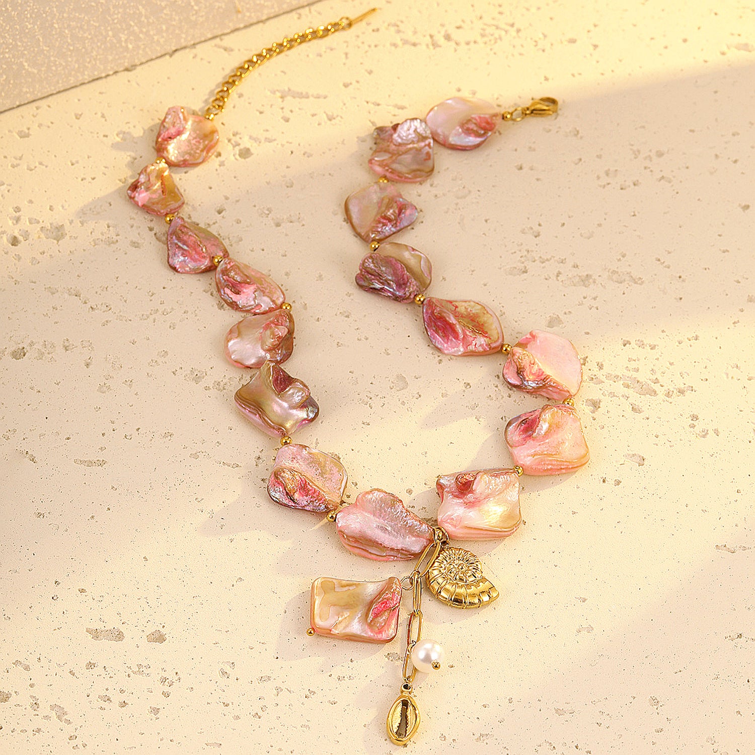 Halskette Muschelperlen Edelstahl Rosa Gold Muschelkette Karma