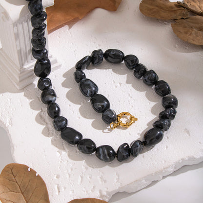 Schmuckset Damen Schwarz Gold modern Halskette und Armband KARMA