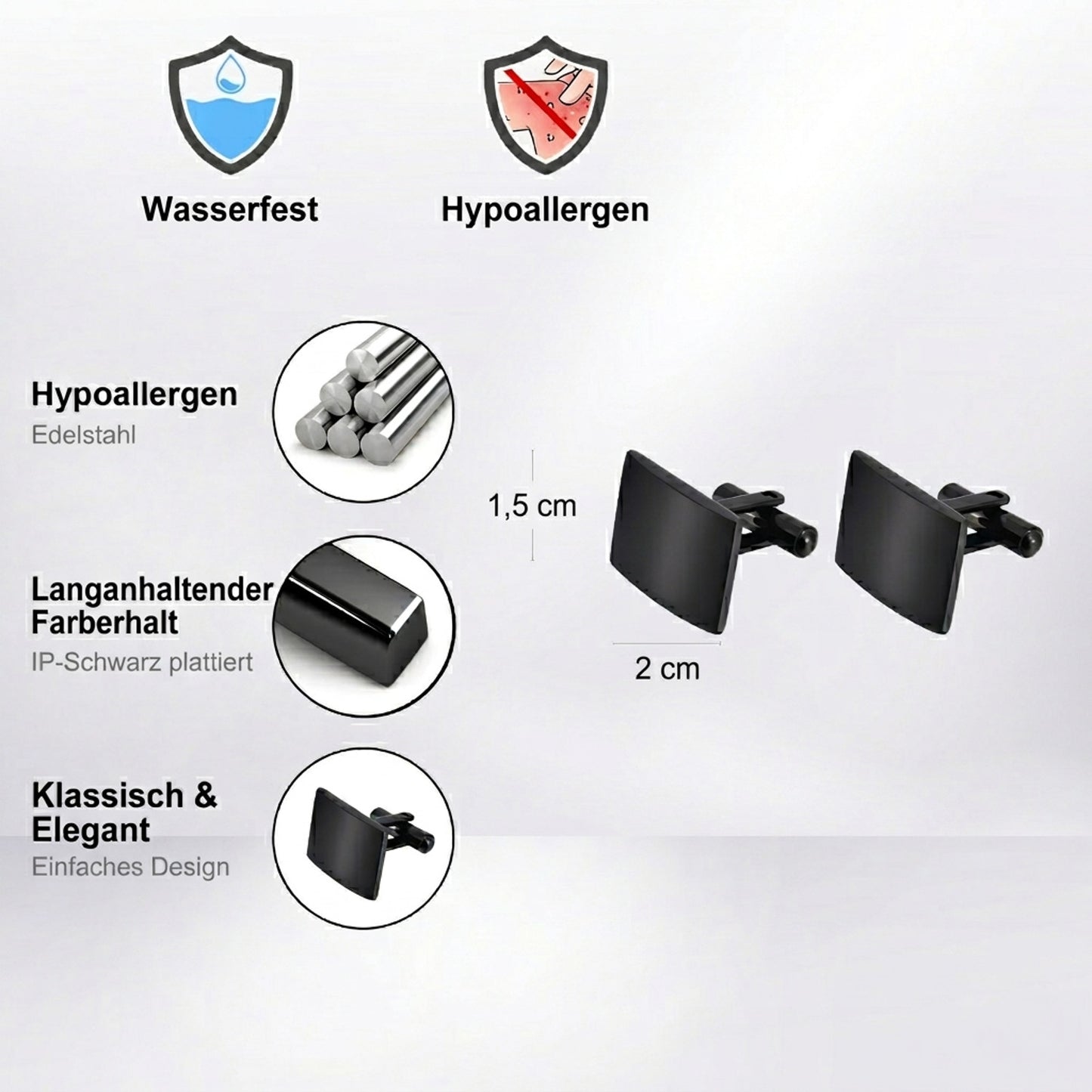 2er Set Manschettenknöpfe Silber Edelstahl rechteckig Karma
