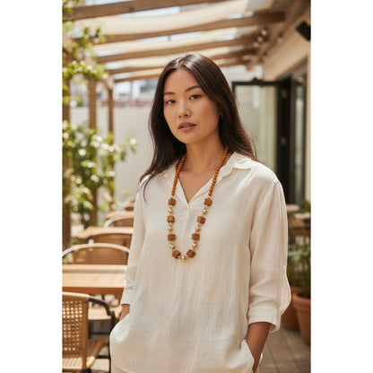 Lange Halskette Holz Braun Damen KARMA