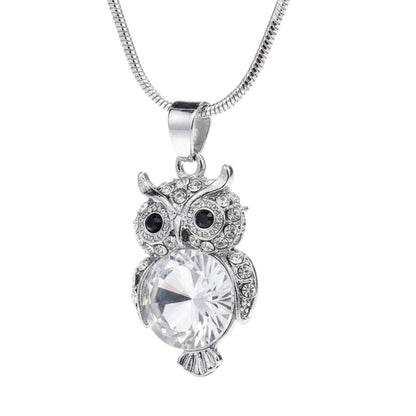 Halskette Eule Silber Damen 47 cm Kette Kristalle modern Damenhalskette Kette Eulenkette Karma