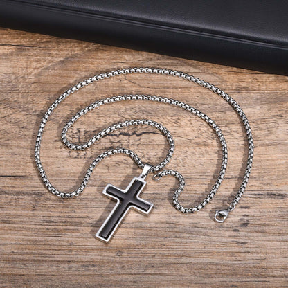 Herrenkette mit Anhänger Kreuz schwarz oder silber KARMA