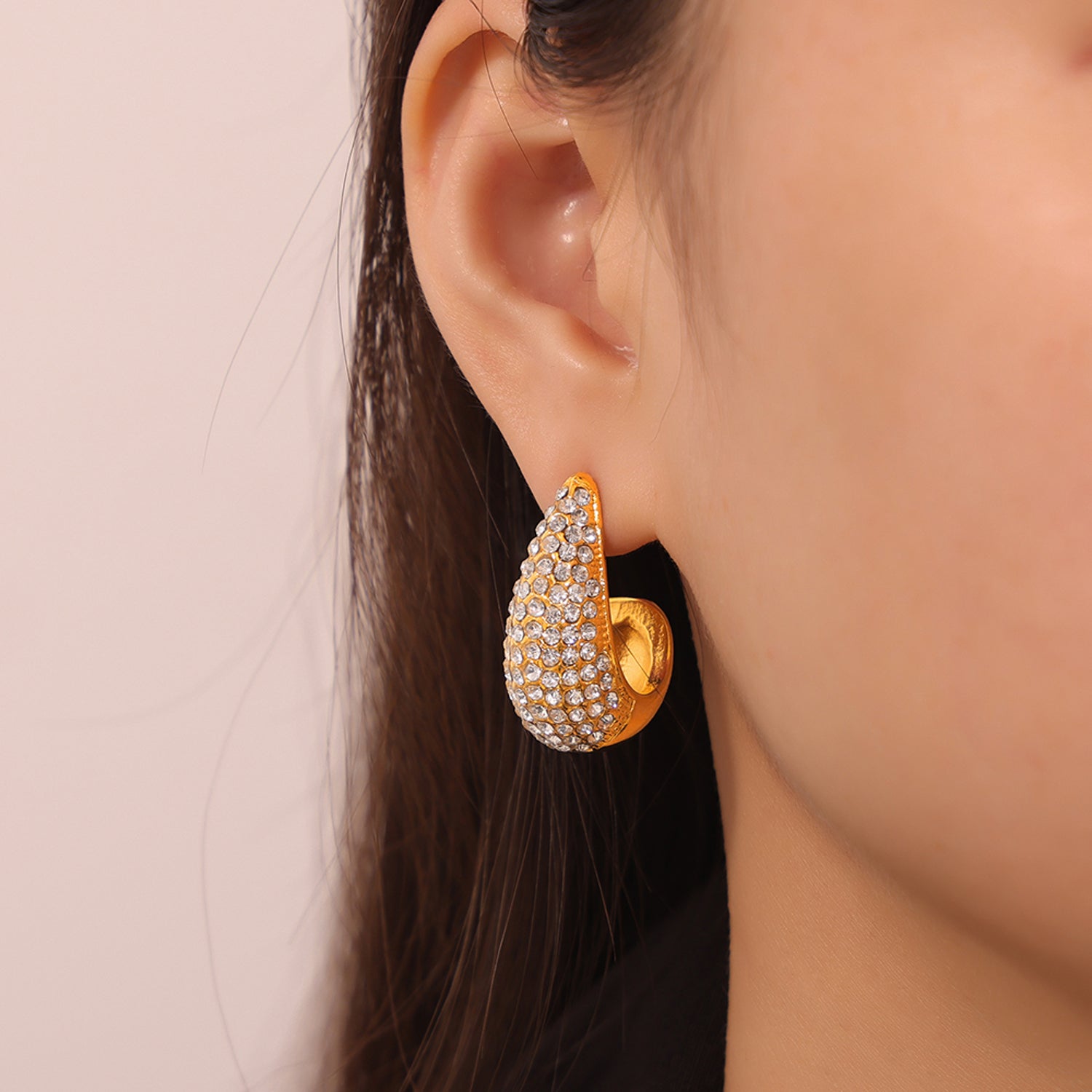 Ohrringe groß Gold 2,8 cm Zirkonia Damen Ohrringe Edelstahl wasserfest hypoallergen rostfrei Karma