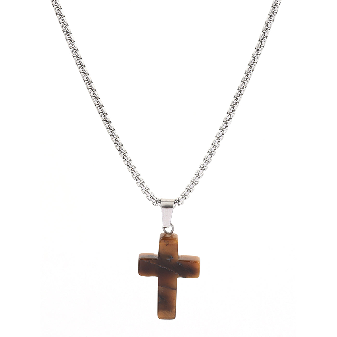 Halskette Kreuz Edelstahl Naturstein KARMA
