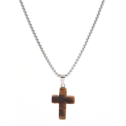 Halskette Kreuz Edelstahl Naturstein KARMA