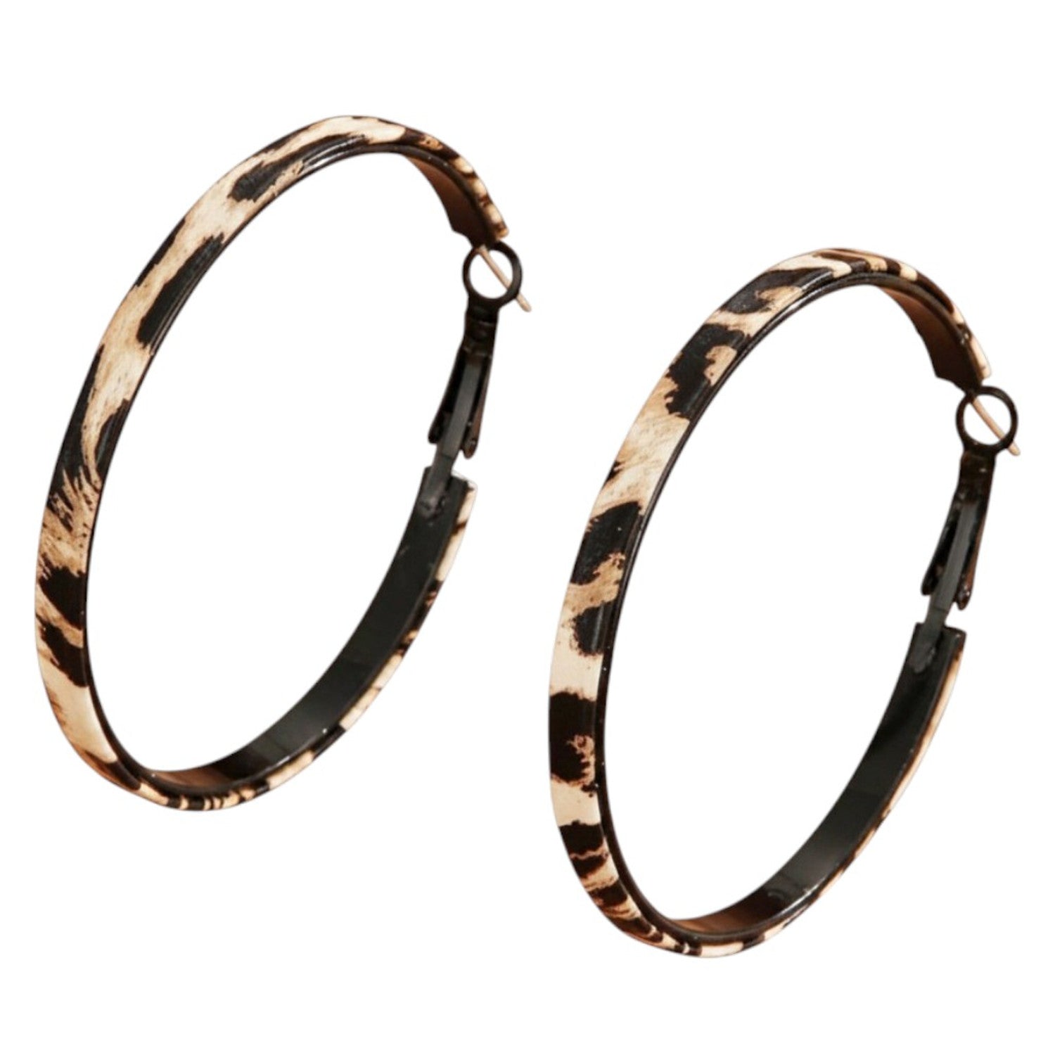 Creolen Leo Braun Schwarz 5 cm Damen Ohrringe modern Leoohrringe Leocreolen Karma
