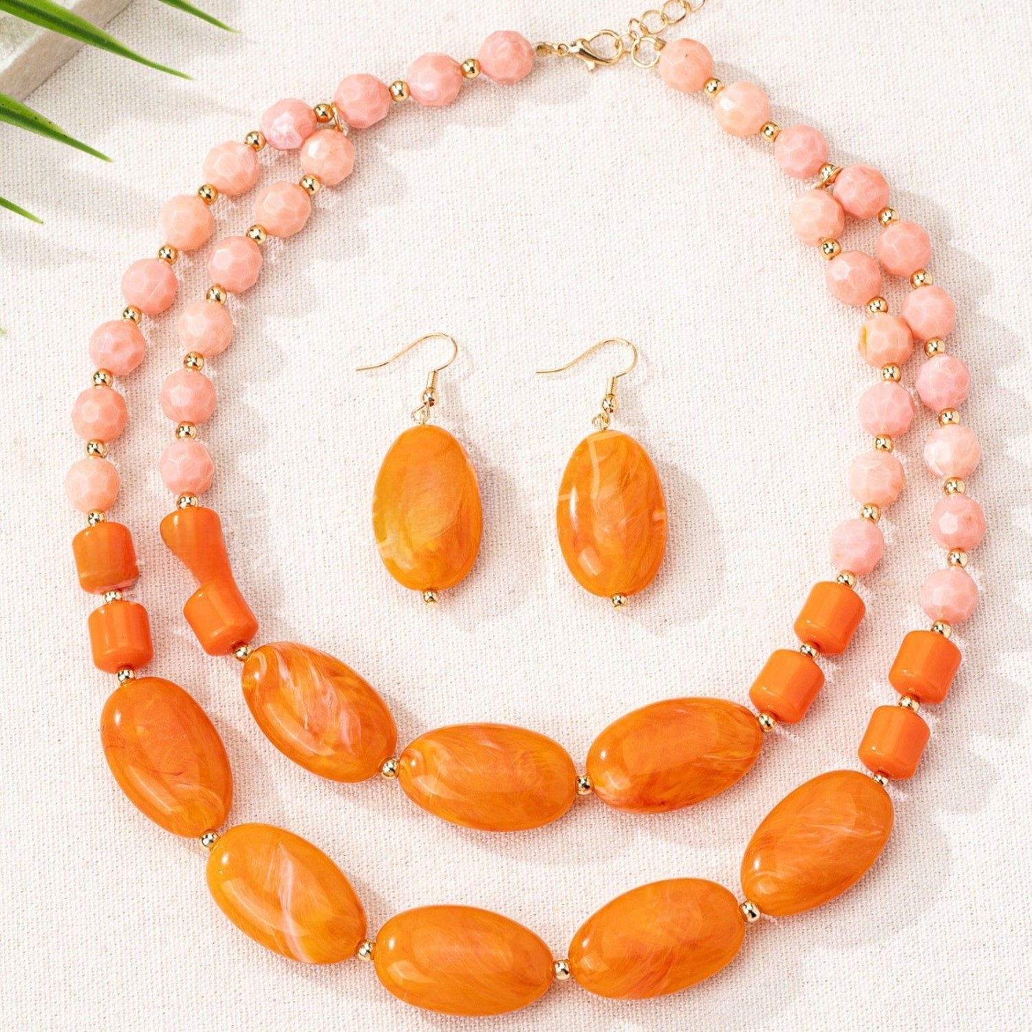 Schmuckset Kette und Ohrringe Orange Rosa Acryl  Damen Karma