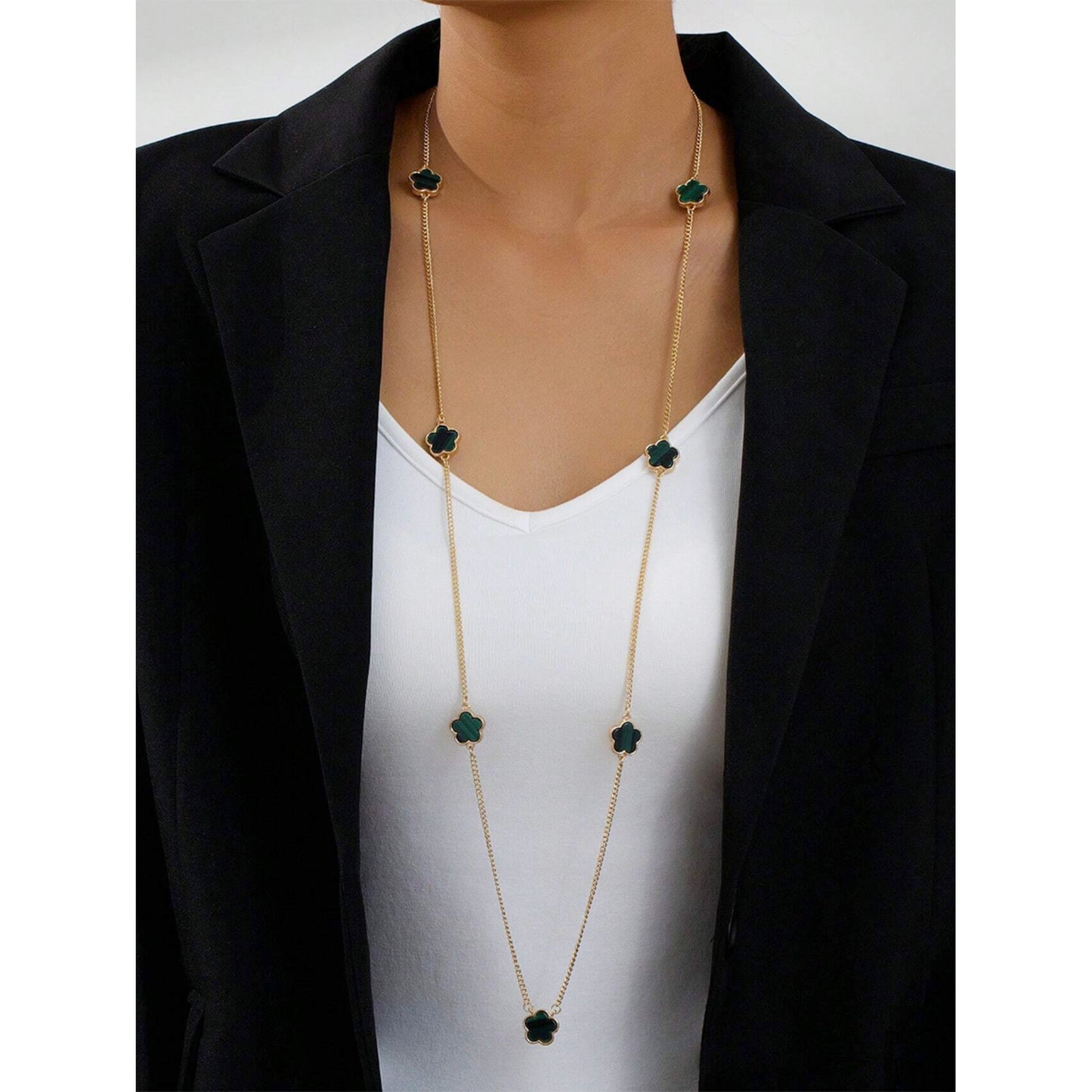 Lange Halskette Blumen Gold Schwarz 100 cm Damen Pulloverkette