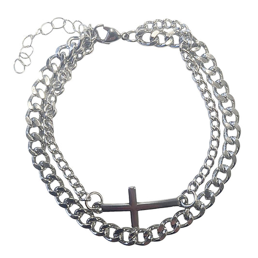 Herrenarmband silber Edelstahl 2 reihig KARMA