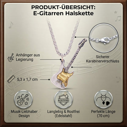 Halskette Herren Gitarre Silber Gold 70 cm Edelstahl Metall Kette rostfrei hypoallergen Karma