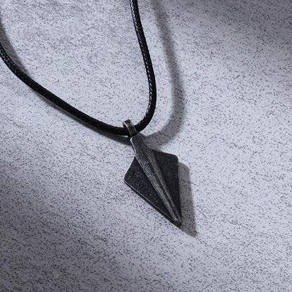 Halskette Herren Pfeilspitze Schwarz Textil Edelstahl Kette einstellbar Karma
