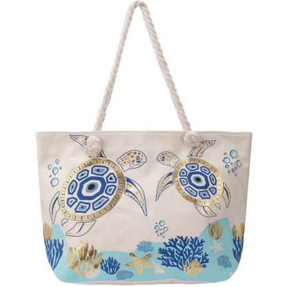 Strandtasche Schildkröte Weiß Blau 54 cm modern Pooltasche Shopper Sommertasche Karma