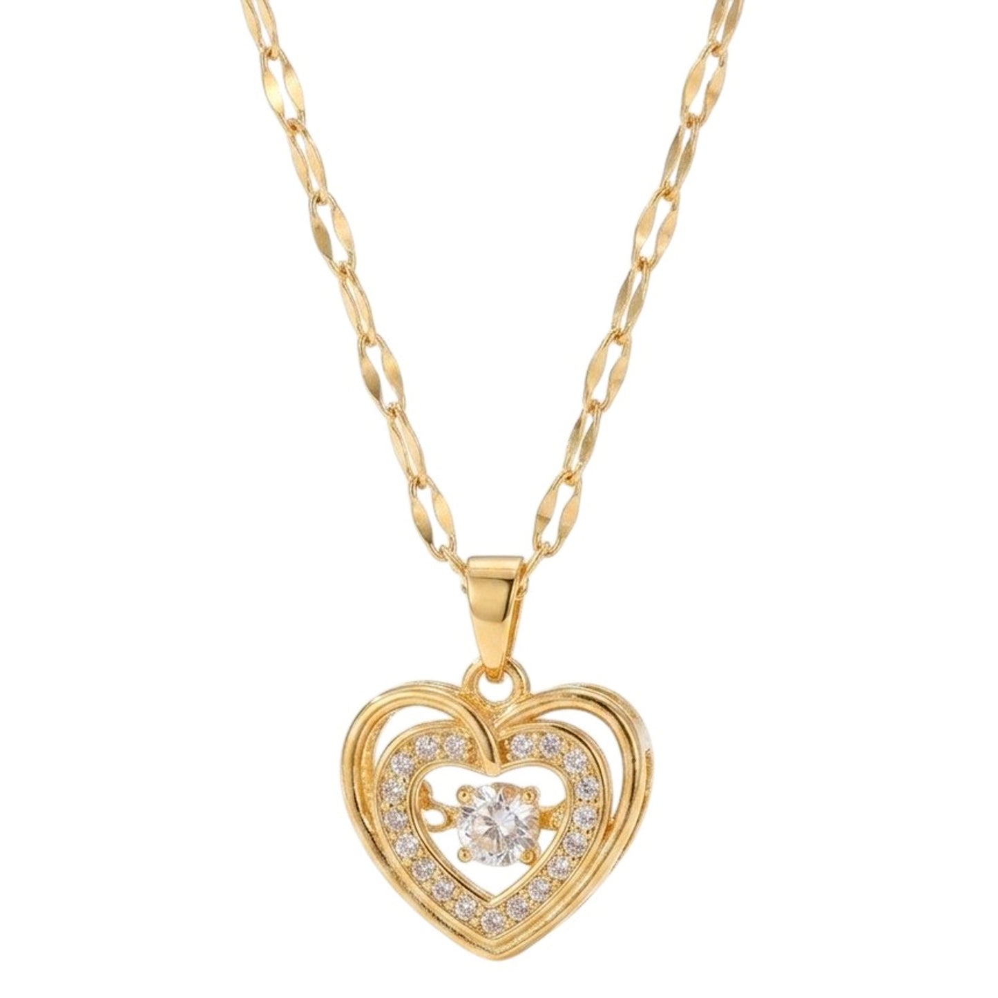 Halskette Herz Gold Kristalle Edelstahl vergoldet 40 cm wasserfest rostfrei Damen Kette Karma