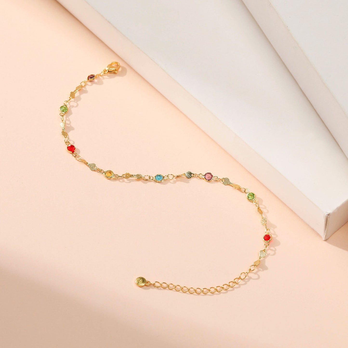 Fußkettchen Gold bunt Kristalle