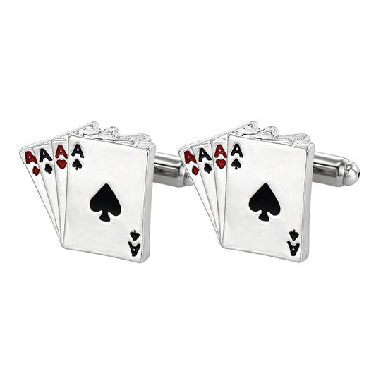 2er Set Manschettenknöpfe Silber Poker Karten modern Hemdknöpfe Karma