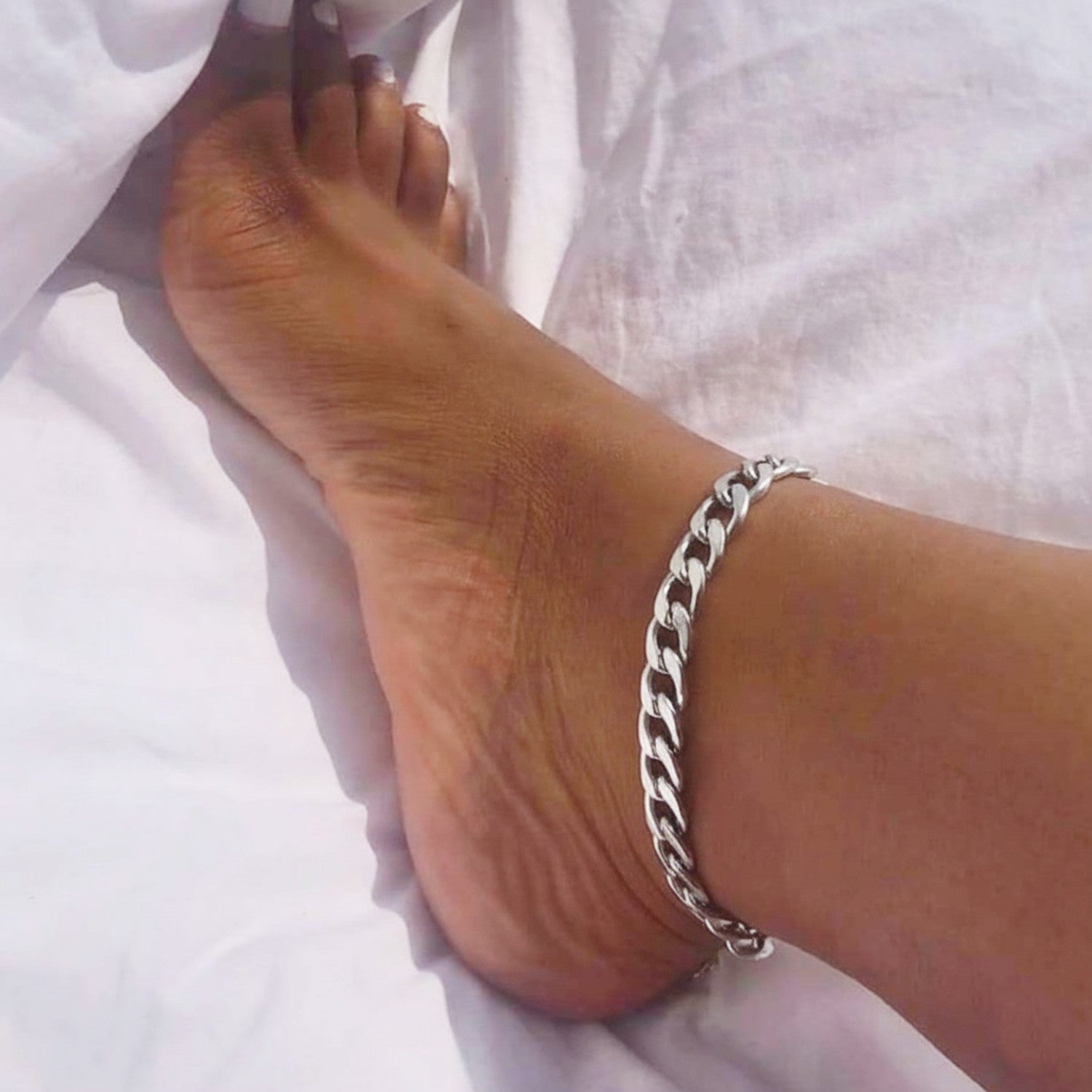 Fußkettchen Gliederkette Silber Damen Edelstahl Fußkette wasserfest hypoallergen Karma