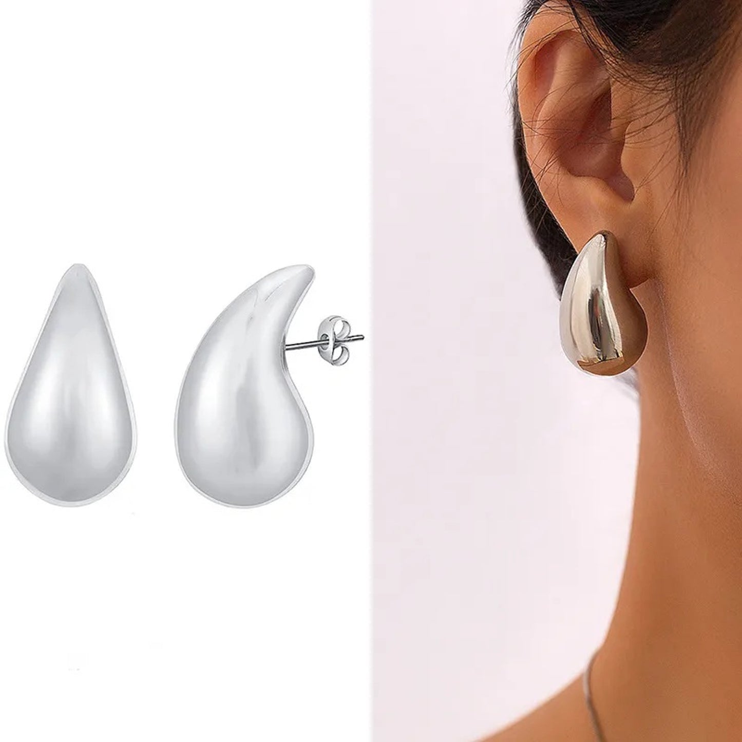 Ohrringe Tropfen Silber 3,2 cm Edelstahl wasserfest hypoallergen Damenohrringe Ohrringe modern Karma