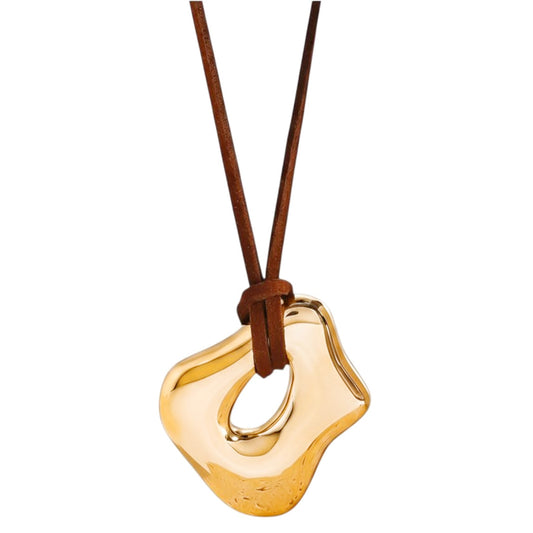 Lange Halskette Braun Gold Edelstahl Leder 182 cm verstellbar Kette Damen Karma