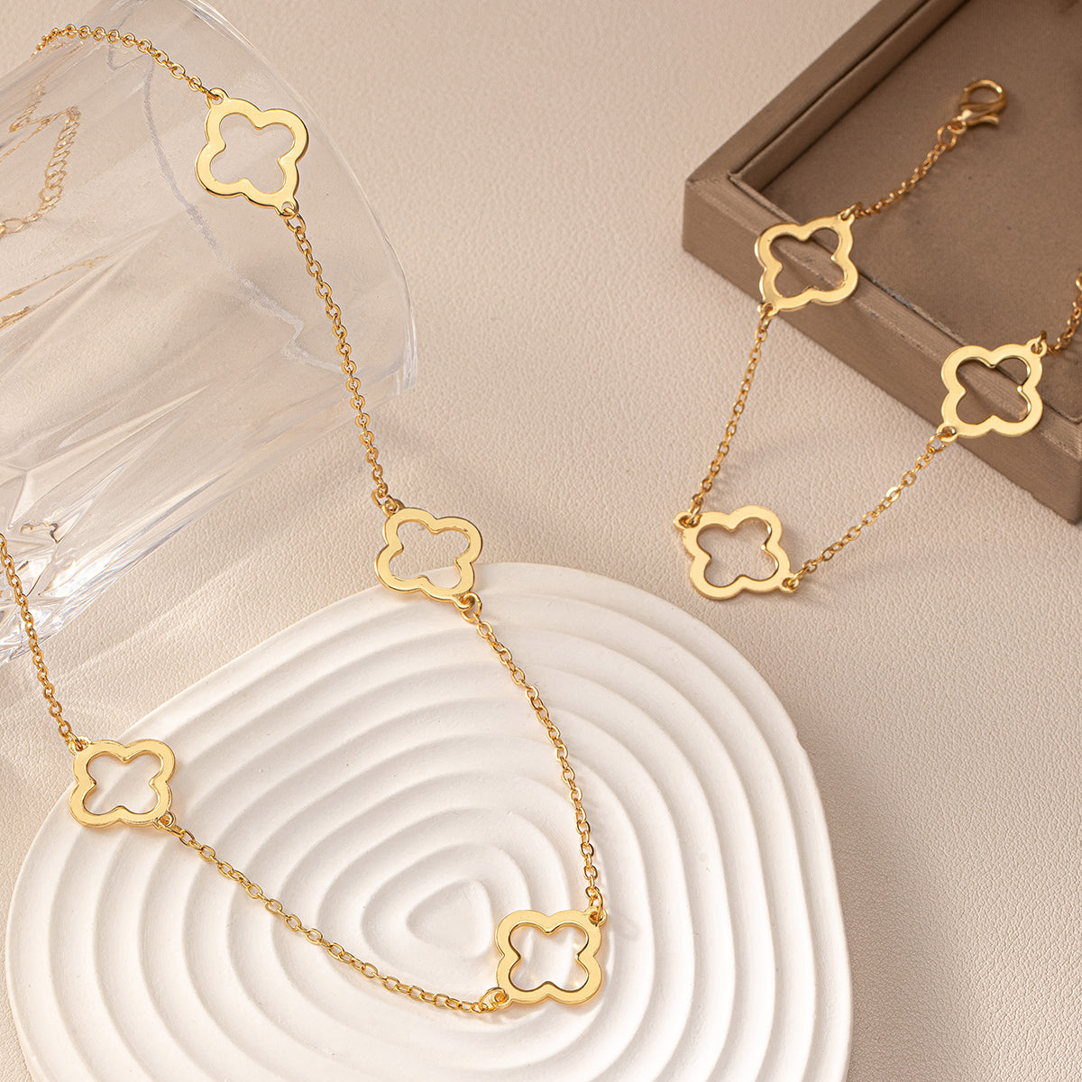 Schmuckset Damen Gold Kleeblätter KARMA