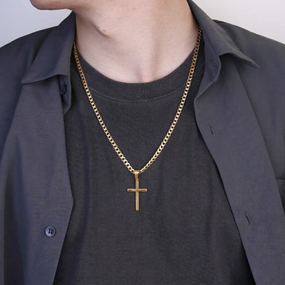 Halskette Herren Kreuz Gold 59 cm Edelstahl wasserfest hypoallergen rostfrei Karma