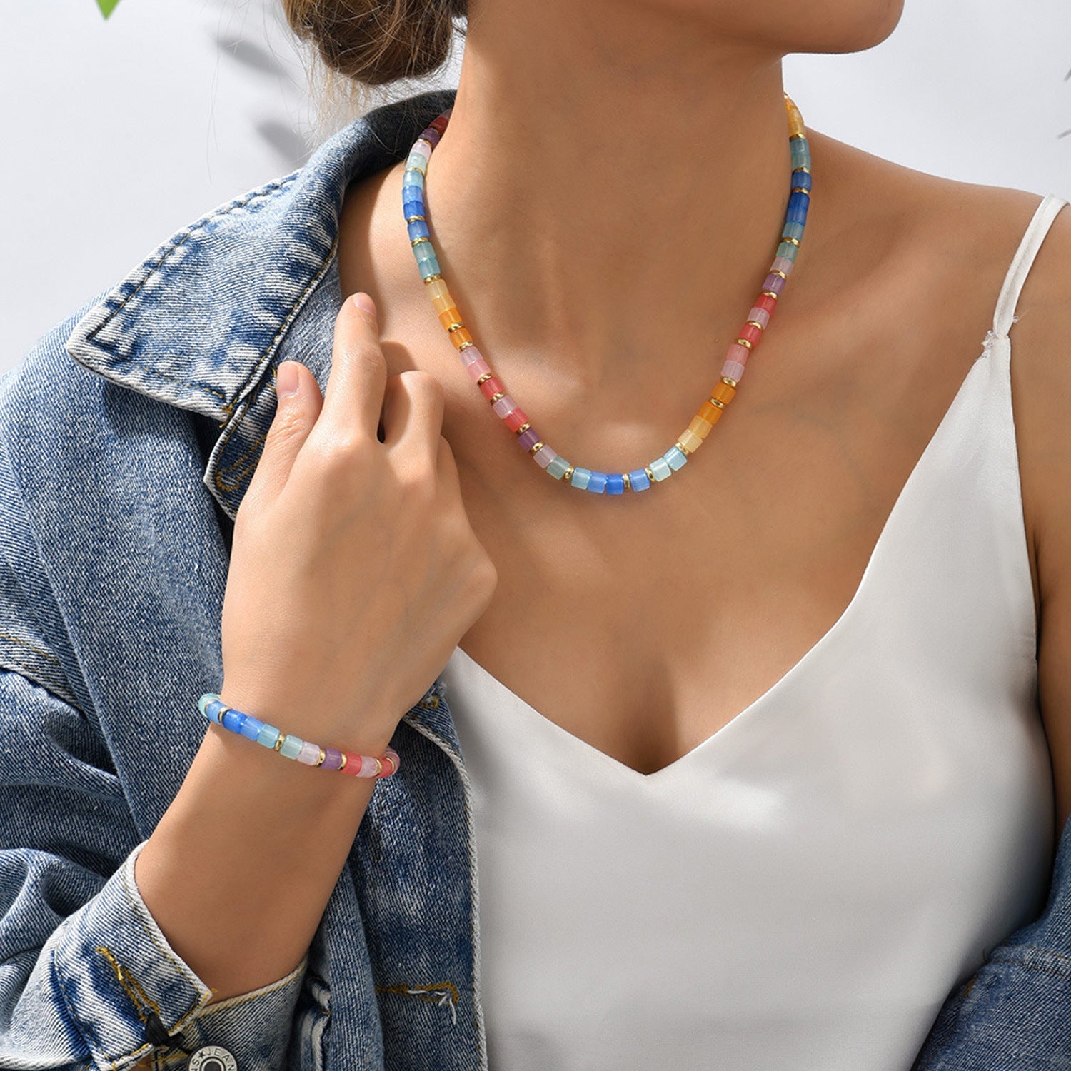 Schmuckset Halskette und Armband bunt KARMA
