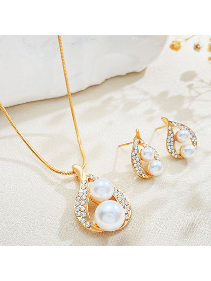 Schmuckset Perlen Gold Halskette Ohrringe KARMA