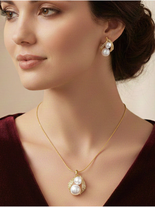 Schmuckset Perlen Gold Halskette Ohrringe KARMA