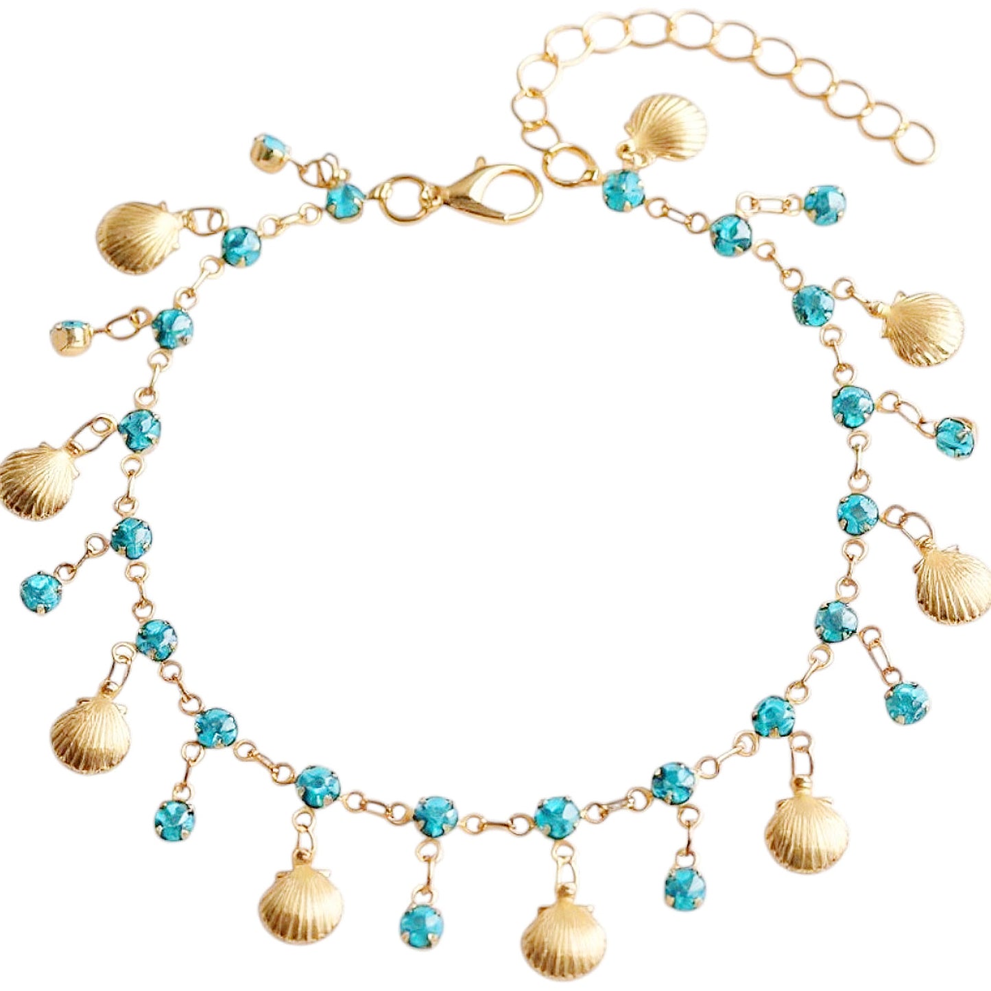 Fußkette Gold Türkis Metall Kristalle verstellbares Fußkettchen modern Sommerschmuck Fußschmuck Karma