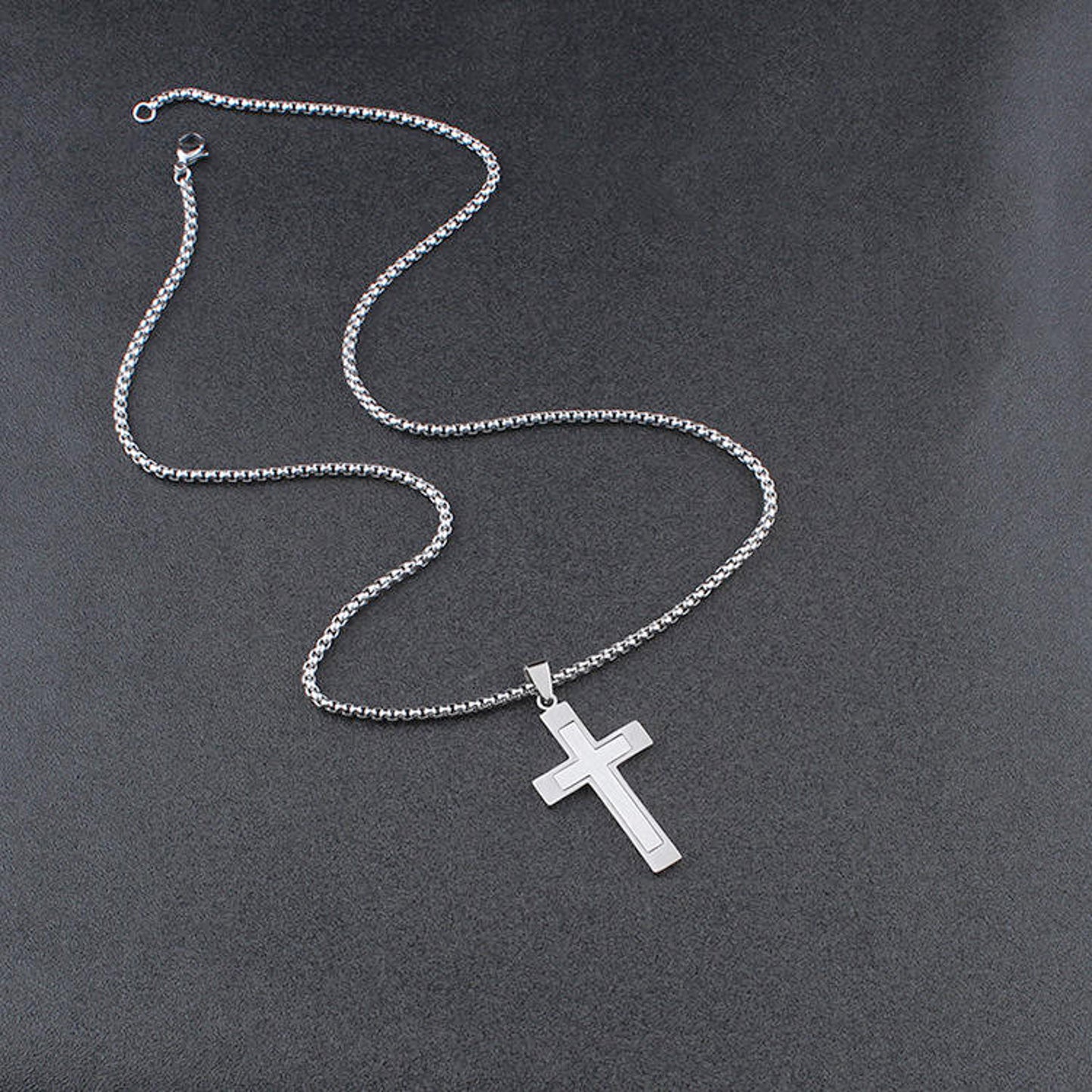 Halskette Kreuz Silber Herren Kette Edelstahl wasserfest hypoallergen