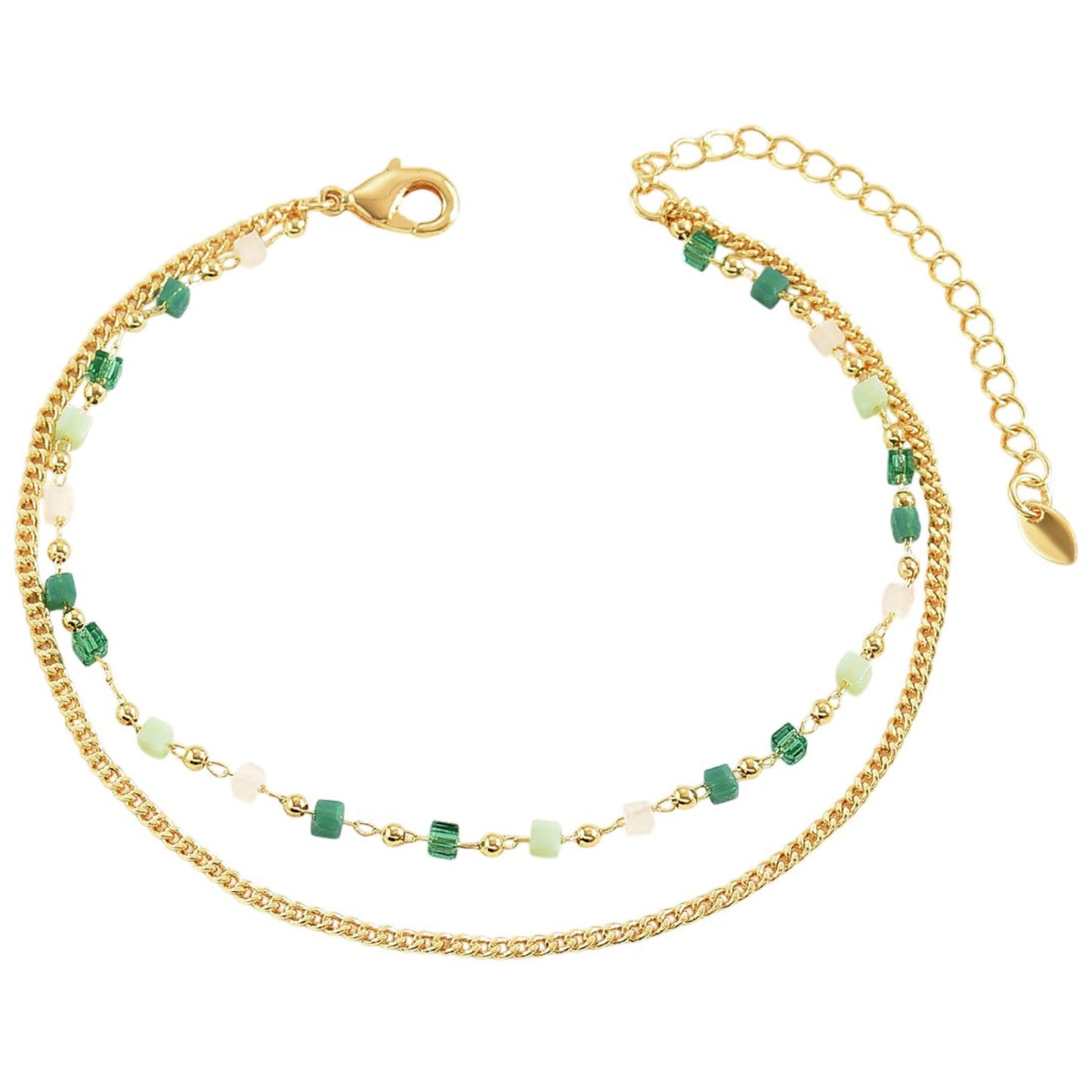 Fußkettchen Gold Grün 21 cm vergoldete Fußkette wasserfest hypoallergen Karma