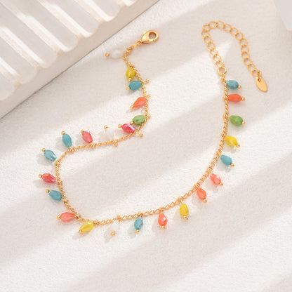 Fußkette Gold bunt Glasperlen modern Damen Fußkettchen