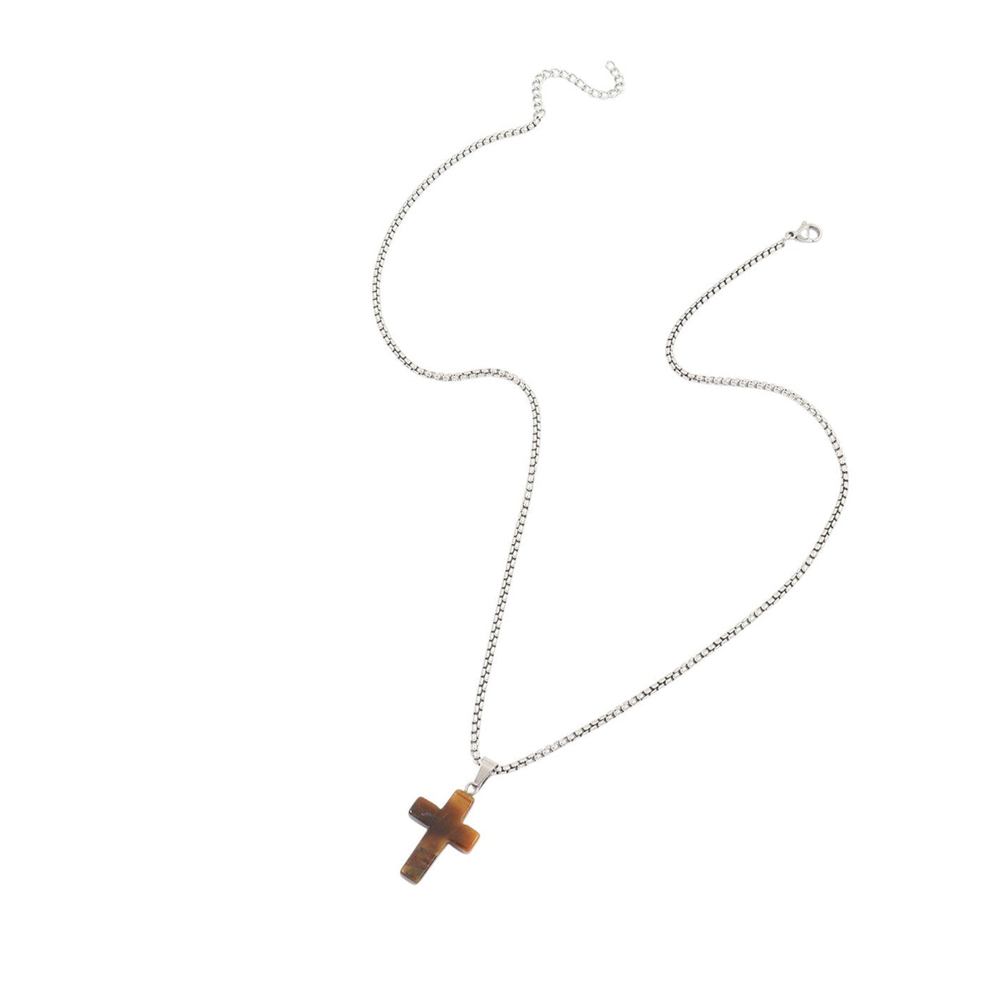 Halskette Kreuz Edelstahl Naturstein KARMA