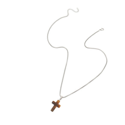 Halskette Kreuz Edelstahl Naturstein KARMA