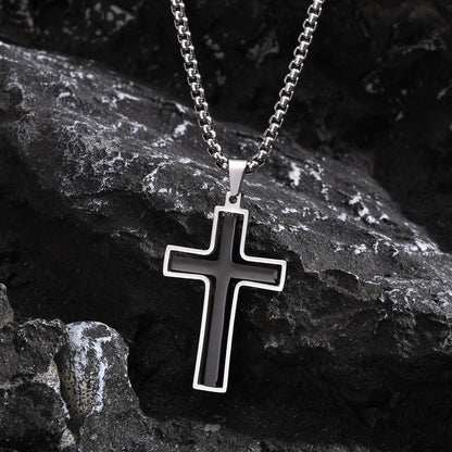 Herrenkette mit Anhänger Kreuz schwarz oder silber KARMA