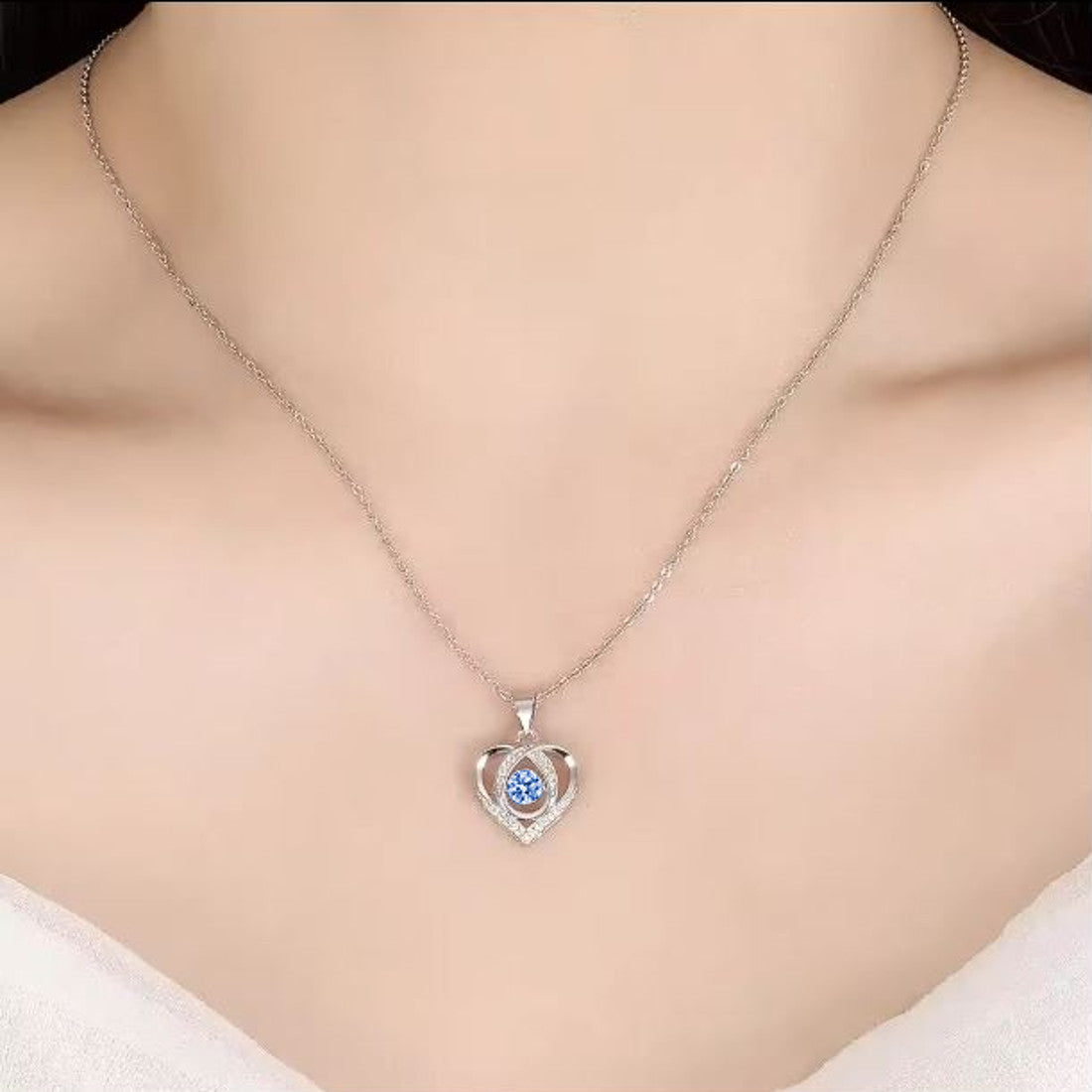 Halskette Silber 925 Herzanhänger Kristall Blau KARMA
