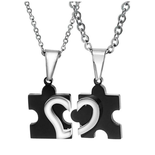 Partnerkette Puzzle Herz Silber Schwarz Karma
