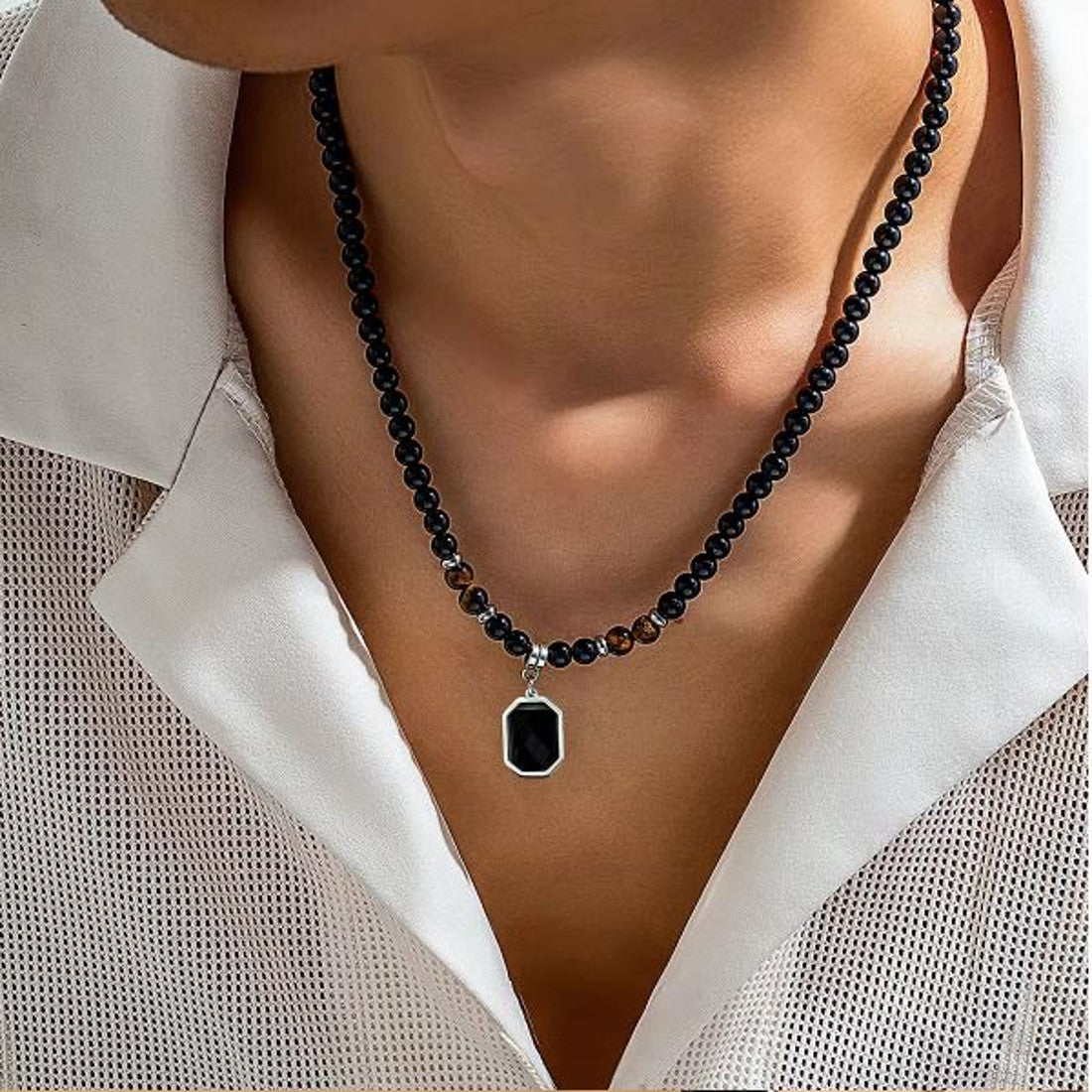 Herren Perlenkette schwarz KARMA