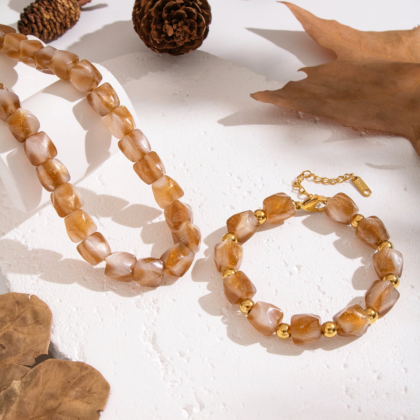 Schmuckset Damen Braun Armband Halskette Karma