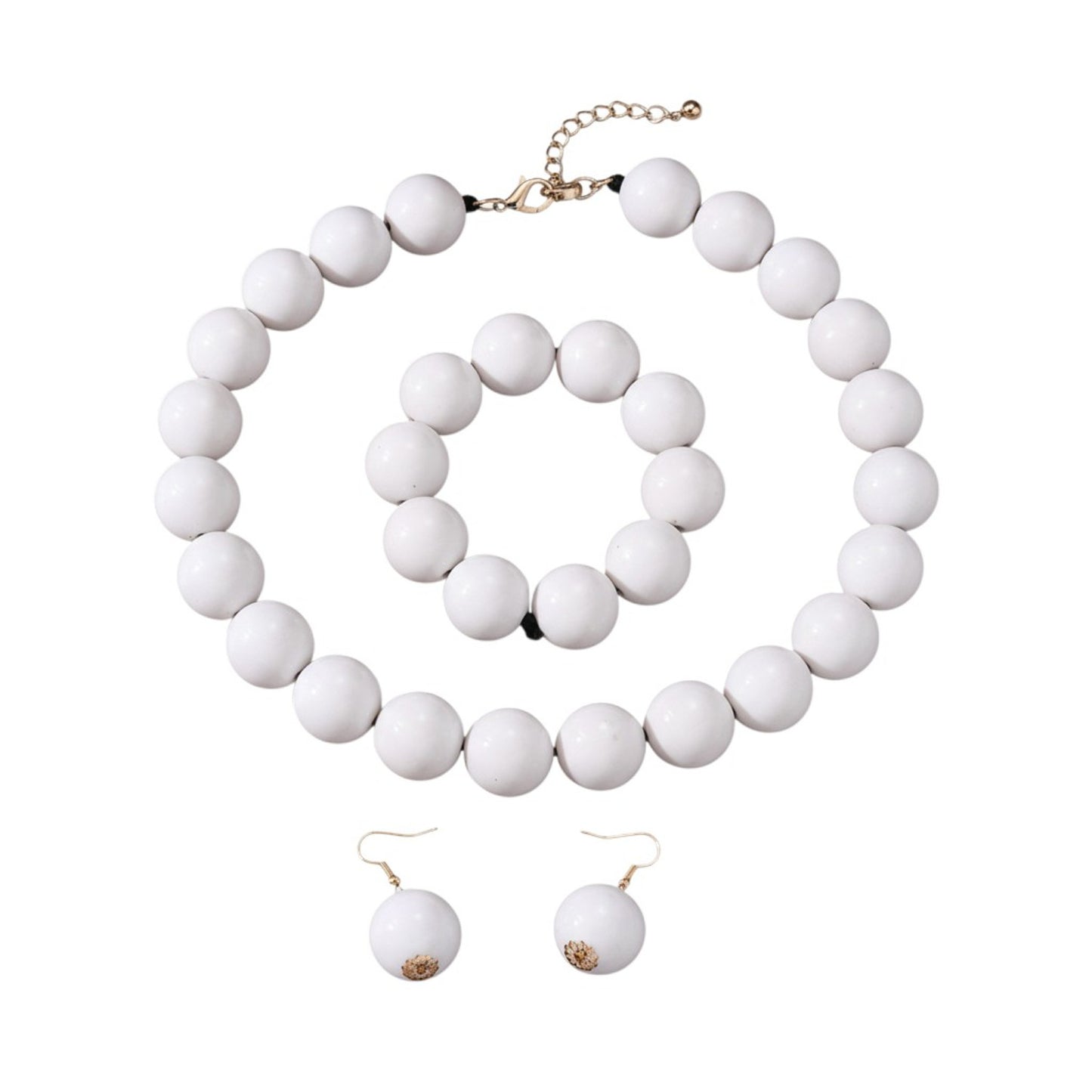 XL Statement Schmuckset Kette, Armband und Ohrringe Weiß Acryl  Damen Karma
