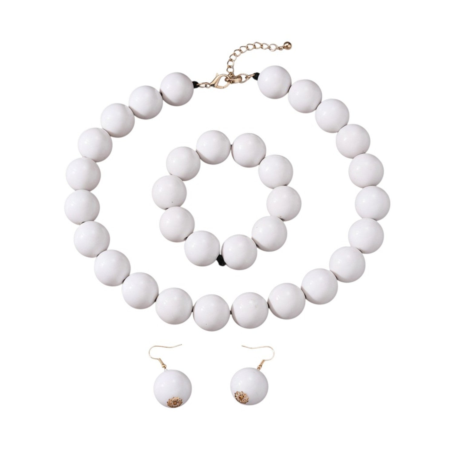 XL Statement Schmuckset Kette, Armband und Ohrringe Weiß Acryl  Damen Karma