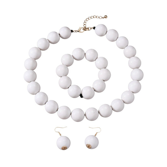 XL Statement Schmuckset Kette, Armband und Ohrringe Weiß Acryl  Damen Karma