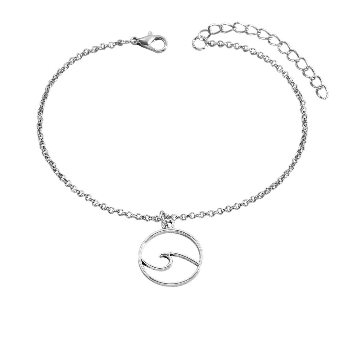 Fußkette Welle Silber modern 21 cm martimes Fußkettchen Karma